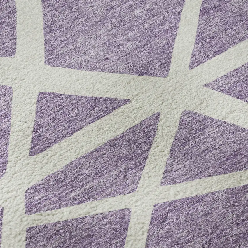 Lavender And Ivory Geometric Washable Area Rug With UV Protection Photo 8