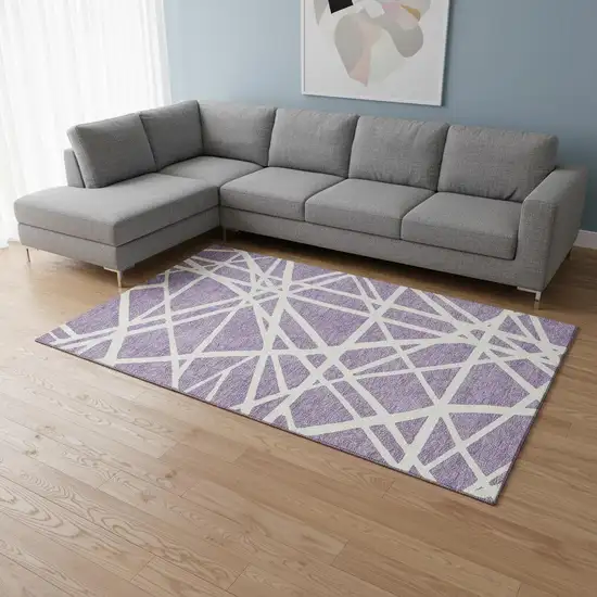 Lavender And Ivory Geometric Washable Area Rug With UV Protection Photo 2