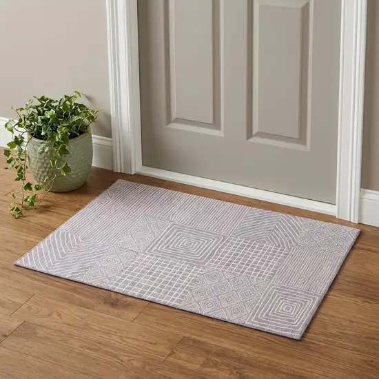 Lavender And Ivory Geometric Washable Area Rug With UV Protection Photo 1
