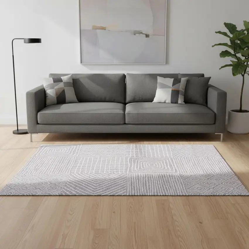 Lavender And Ivory Geometric Washable Area Rug With UV Protection Photo 2