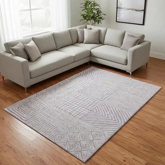 Lavender And Ivory Geometric Washable Area Rug With UV Protection Photo 2