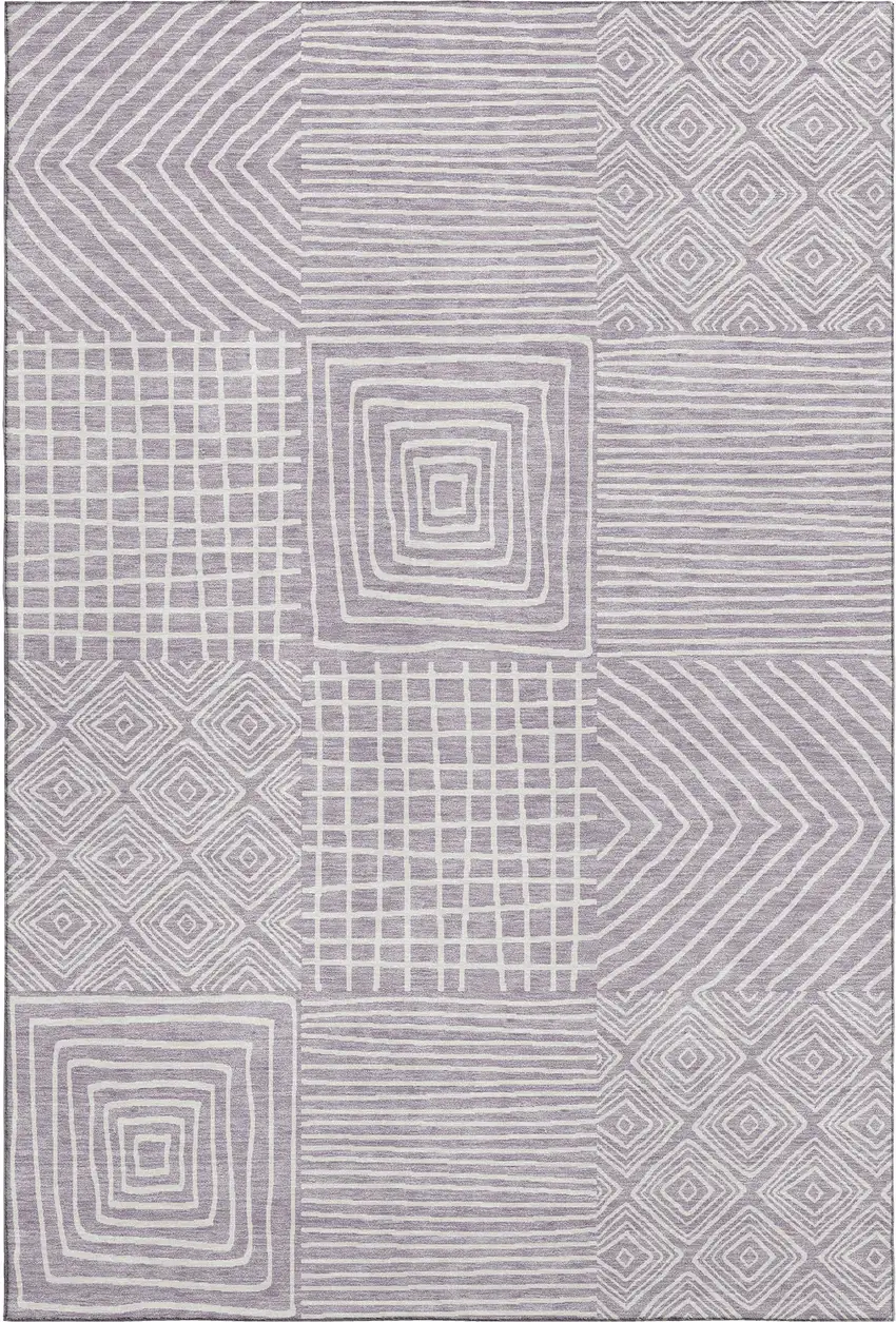 Lavender And Ivory Geometric Washable Area Rug With UV Protection Photo 1