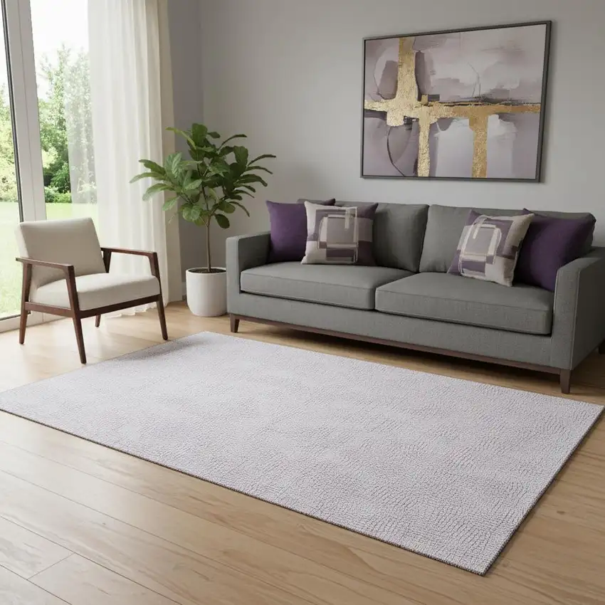 Lavender And Ivory Geometric Washable Area Rug With UV Protection Photo 2