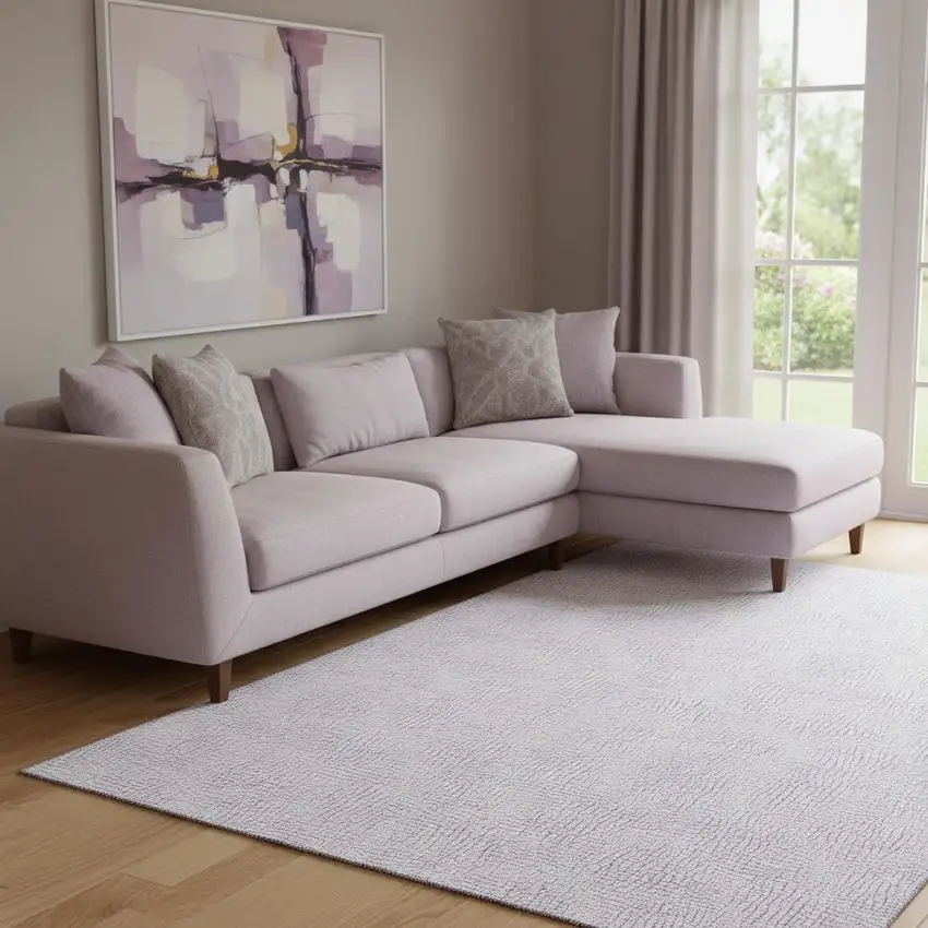 Lavender And Ivory Geometric Washable Area Rug With UV Protection Photo 2