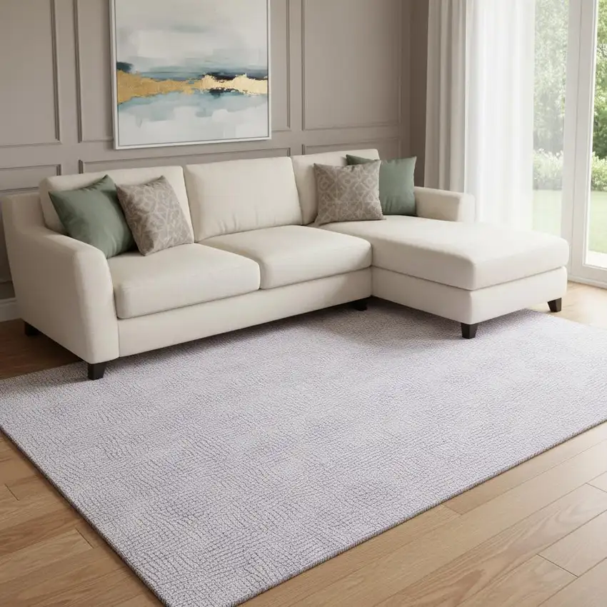 Lavender And Ivory Geometric Washable Area Rug With UV Protection Photo 2