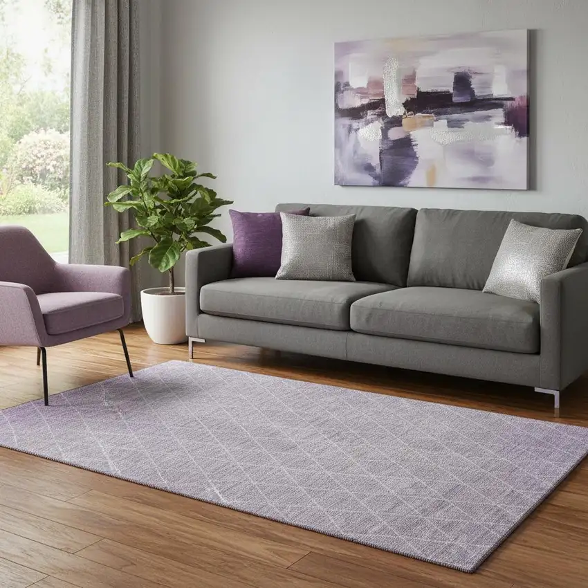 Lavender And Ivory Geometric Washable Area Rug With UV Protection Photo 2