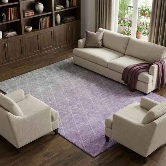 Lavender And Ivory Geometric Washable Area Rug With UV Protection Photo 1