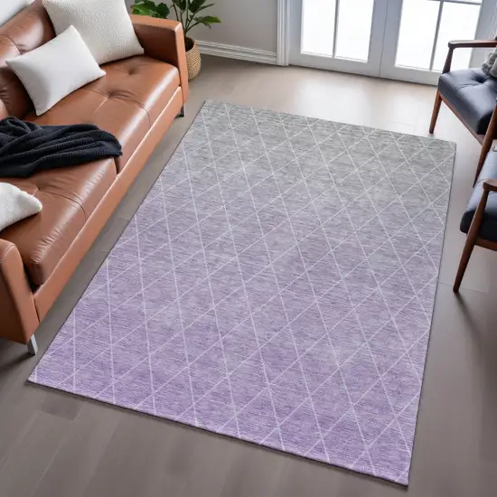 Lavender And Ivory Geometric Washable Area Rug With UV Protection Photo 5