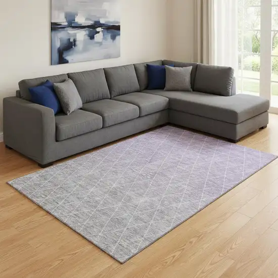 Lavender And Ivory Geometric Washable Area Rug With UV Protection Photo 2