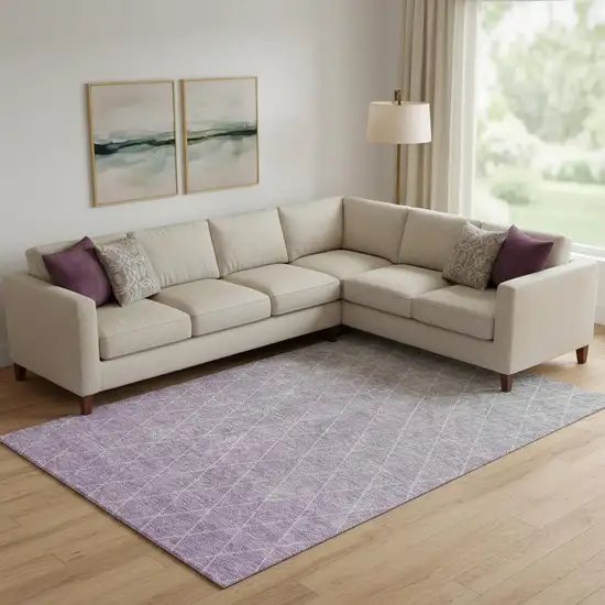 Lavender And Ivory Geometric Washable Area Rug With UV Protection Photo 2
