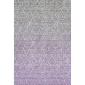 Photo of Lavender And Ivory Geometric Washable Area Rug With UV Protection