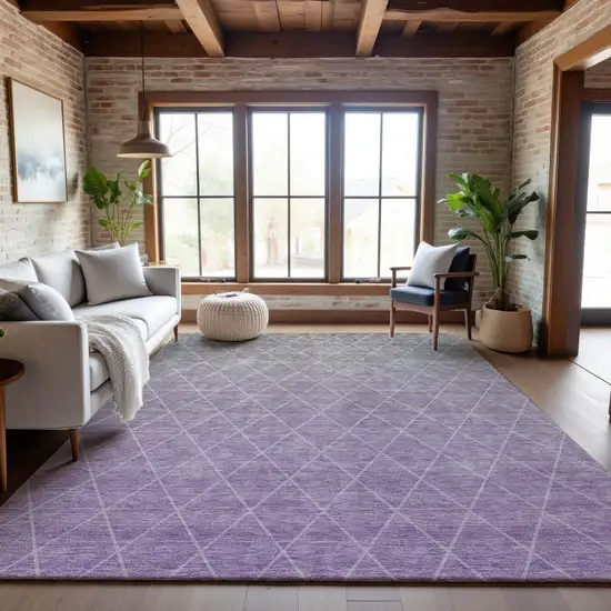 Lavender And Ivory Geometric Washable Area Rug With UV Protection Photo 5