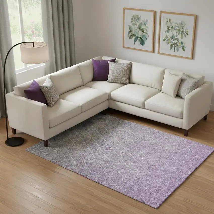 Lavender And Ivory Geometric Washable Area Rug With UV Protection Photo 2