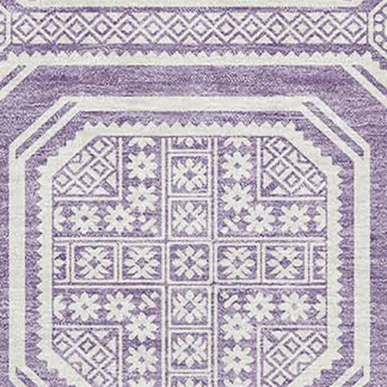 Lavender And Ivory Geometric Washable Area Rug With UV Protection Photo 2