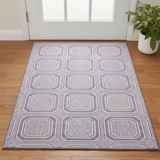 Lavender And Ivory Geometric Washable Area Rug With UV Protection Photo 2