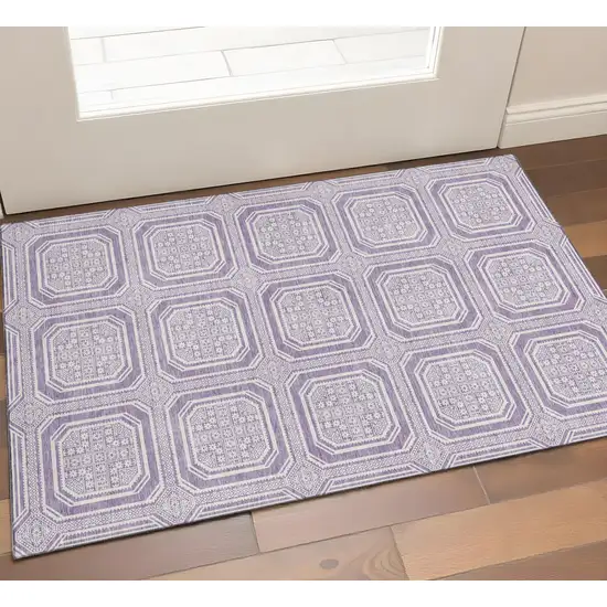 Lavender And Ivory Geometric Washable Area Rug With UV Protection Photo 1