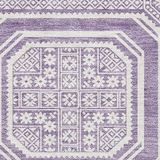 Lavender And Ivory Geometric Washable Area Rug With UV Protection Photo 2