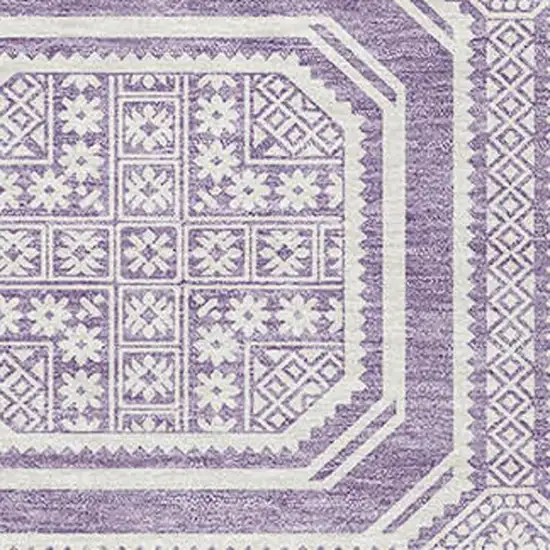 Lavender And Ivory Geometric Washable Area Rug With UV Protection Photo 2