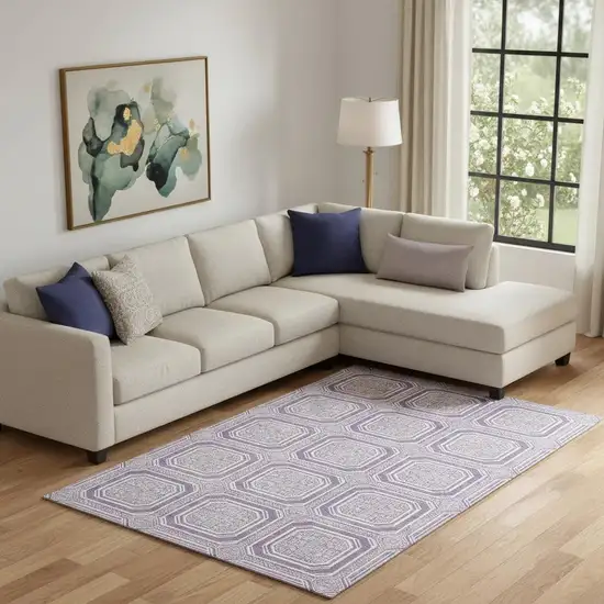 Lavender And Ivory Geometric Washable Area Rug With UV Protection Photo 2