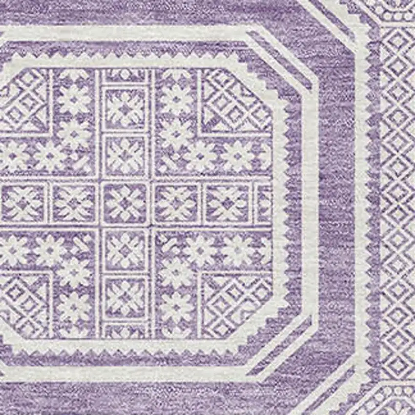 Lavender And Ivory Geometric Washable Area Rug With UV Protection Photo 2
