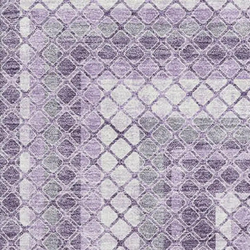 Lavender And Ivory Geometric Washable Area Rug With UV Protection Photo 3
