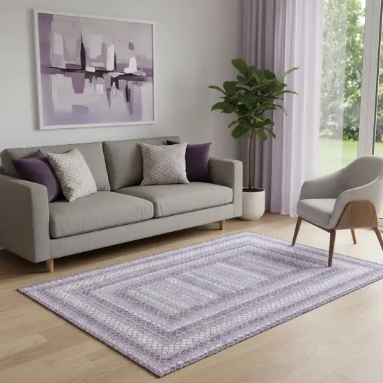 Lavender And Ivory Geometric Washable Area Rug With UV Protection Photo 2