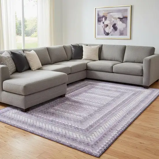 Lavender And Ivory Geometric Washable Area Rug With UV Protection Photo 2