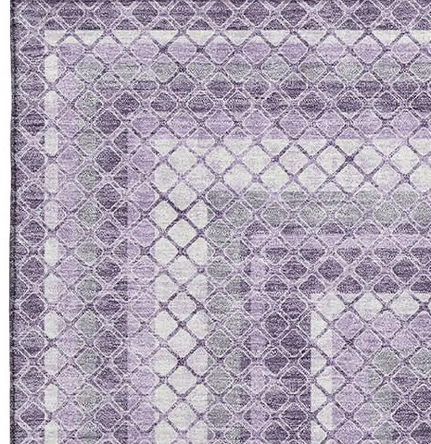 Lavender And Ivory Geometric Washable Area Rug With UV Protection Photo 4