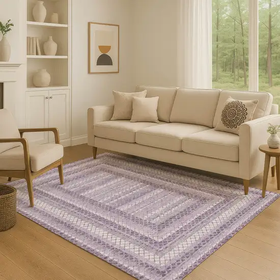 Lavender And Ivory Geometric Washable Area Rug With UV Protection Photo 5