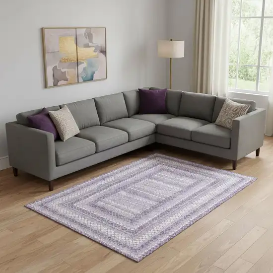 Lavender And Ivory Geometric Washable Area Rug With UV Protection Photo 2