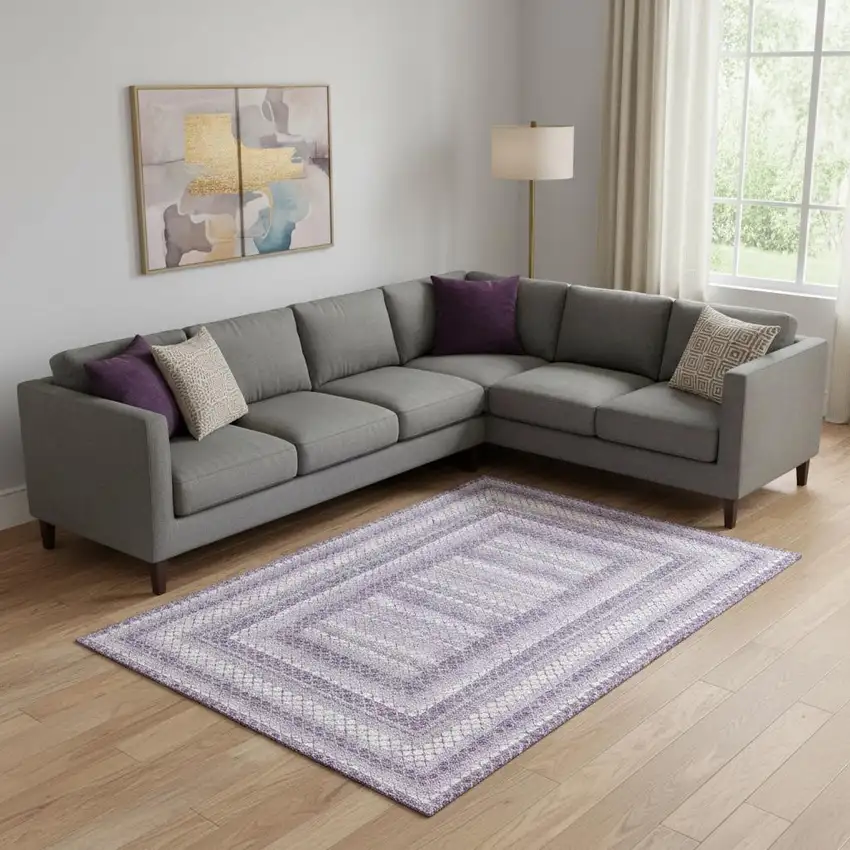 Lavender And Ivory Geometric Washable Area Rug With UV Protection Photo 2