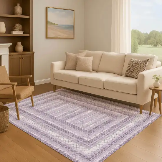 Lavender And Ivory Geometric Washable Area Rug With UV Protection Photo 6
