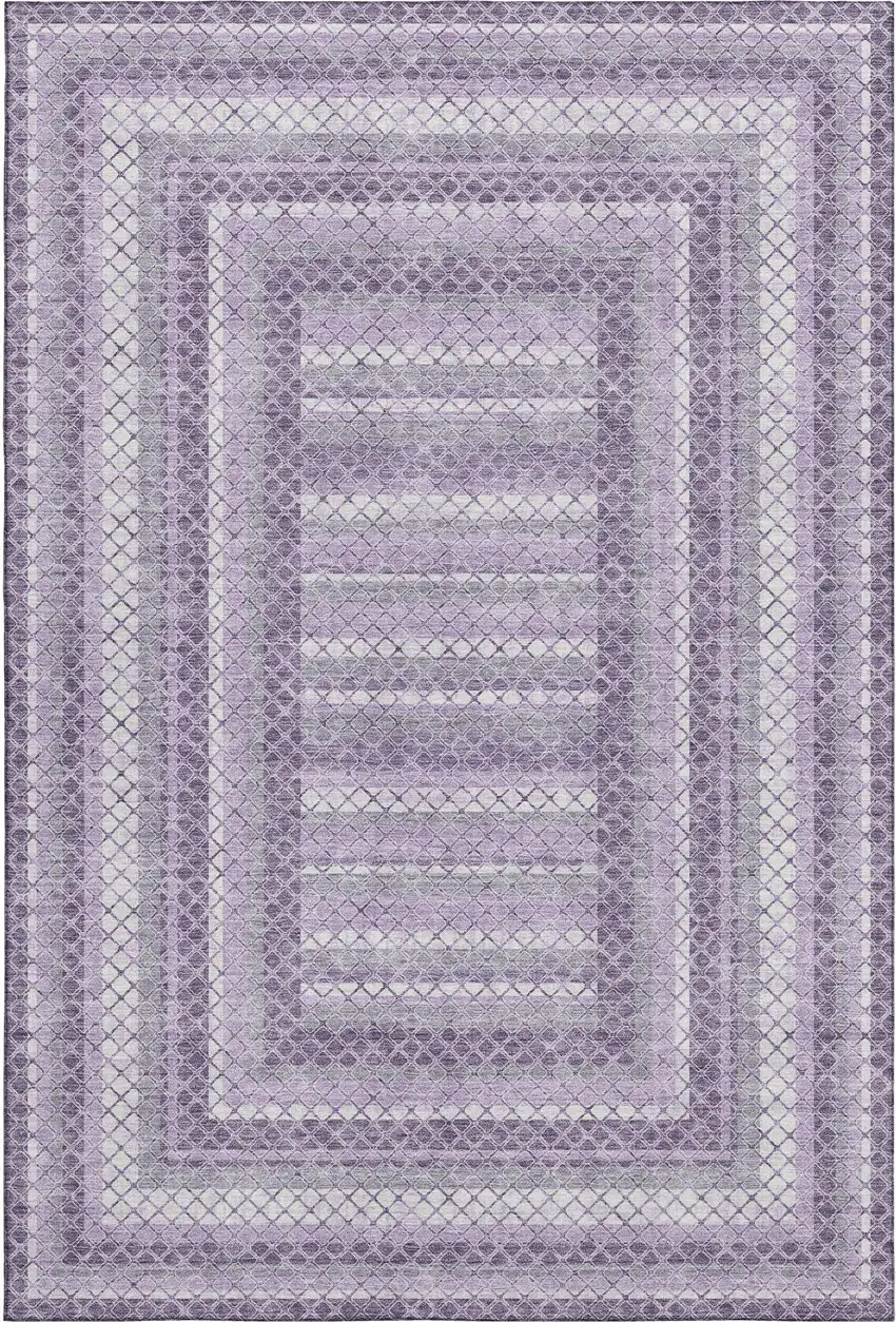 Lavender And Ivory Geometric Washable Area Rug With UV Protection Photo 1