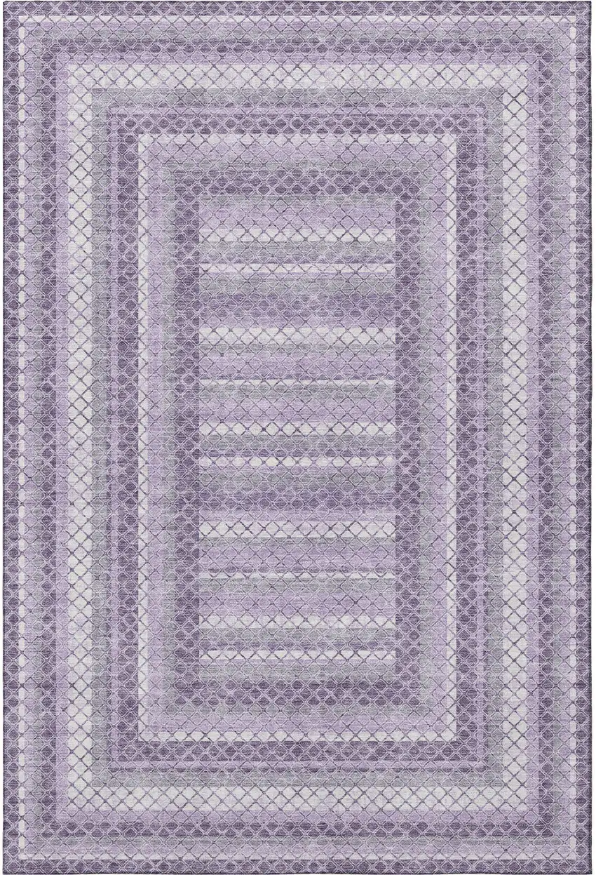 Lavender And Ivory Geometric Washable Area Rug With UV Protection Photo 4
