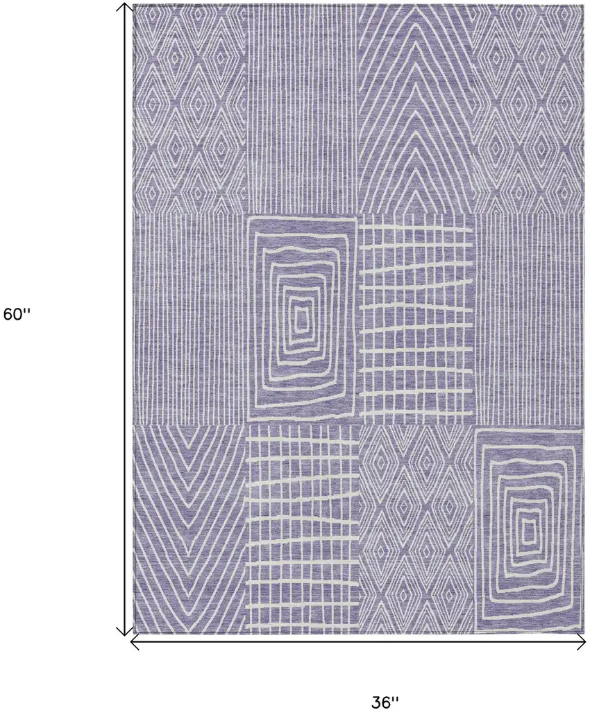 Lavender And Ivory Geometric Washable Indoor Outdoor Area Rug Photo 3