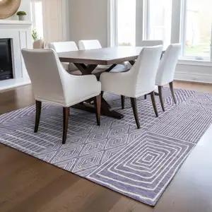 Photo of Lavender And Ivory Geometric Washable Indoor Outdoor Area Rug