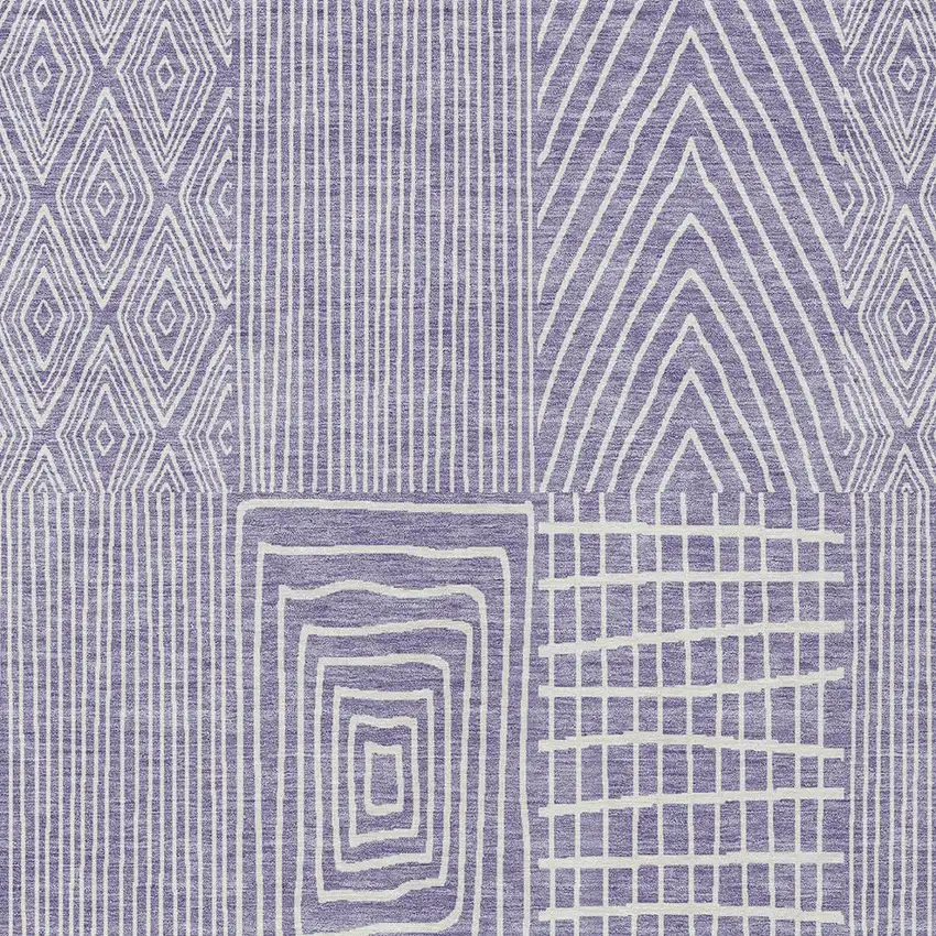 Lavender And Ivory Geometric Washable Indoor Outdoor Area Rug Photo 5