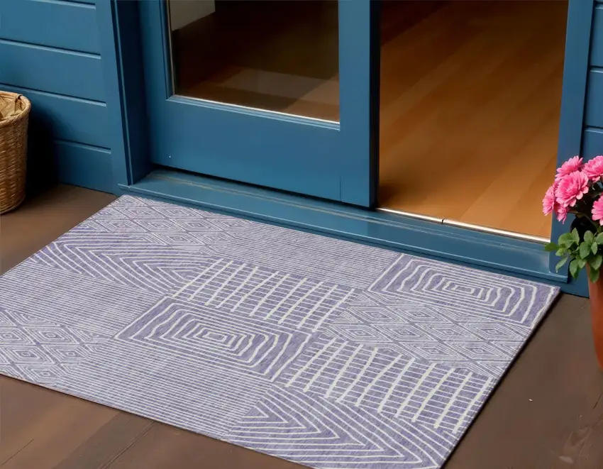 Lavender And Ivory Geometric Washable Indoor Outdoor Area Rug Photo 1