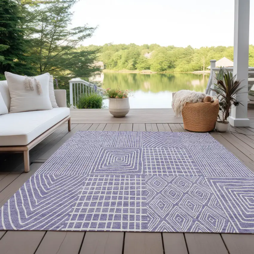 Lavender And Ivory Geometric Washable Indoor Outdoor Area Rug Photo 9