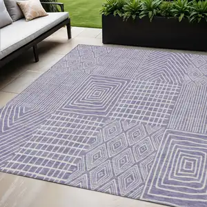Photo of Lavender And Ivory Geometric Washable Indoor Outdoor Area Rug