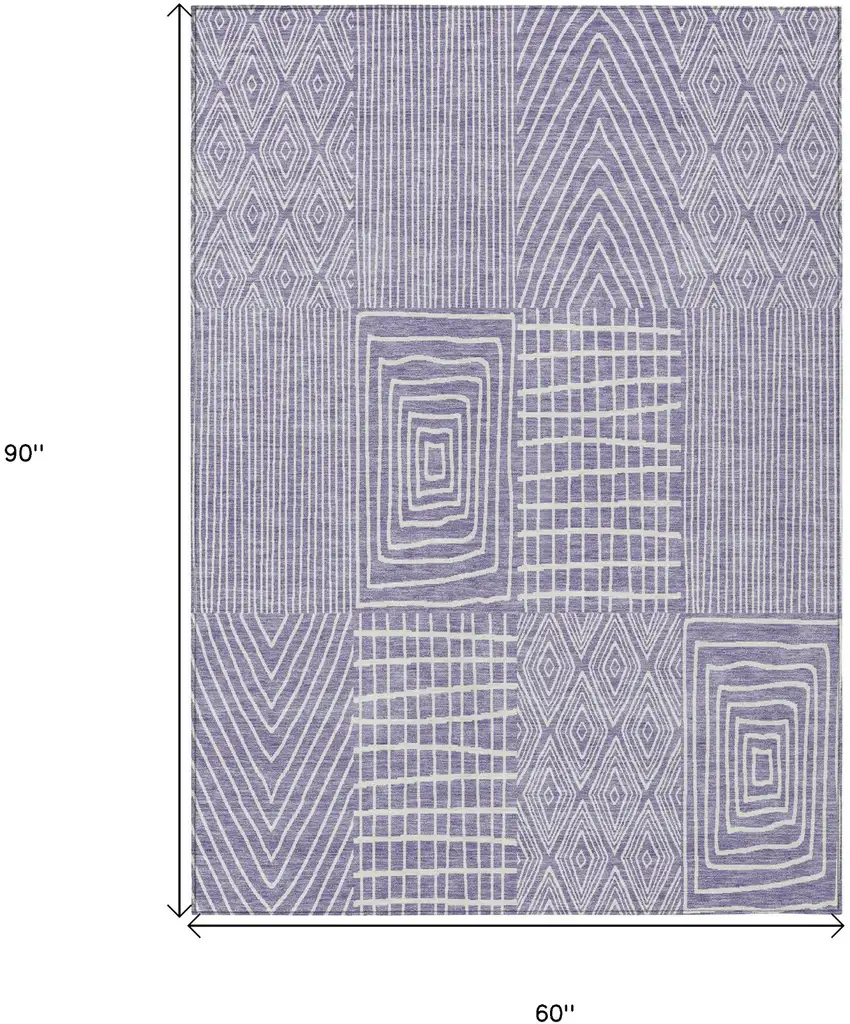 Lavender And Ivory Geometric Washable Indoor Outdoor Area Rug Photo 3