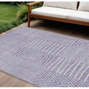 Photo of Lavender And Ivory Geometric Washable Indoor Outdoor Area Rug