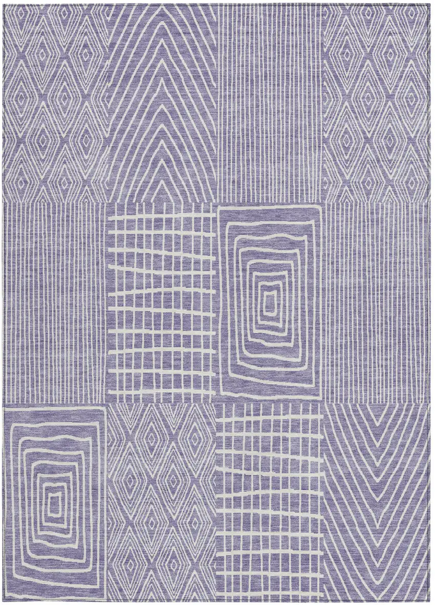 Lavender And Ivory Geometric Washable Indoor Outdoor Area Rug Photo 6