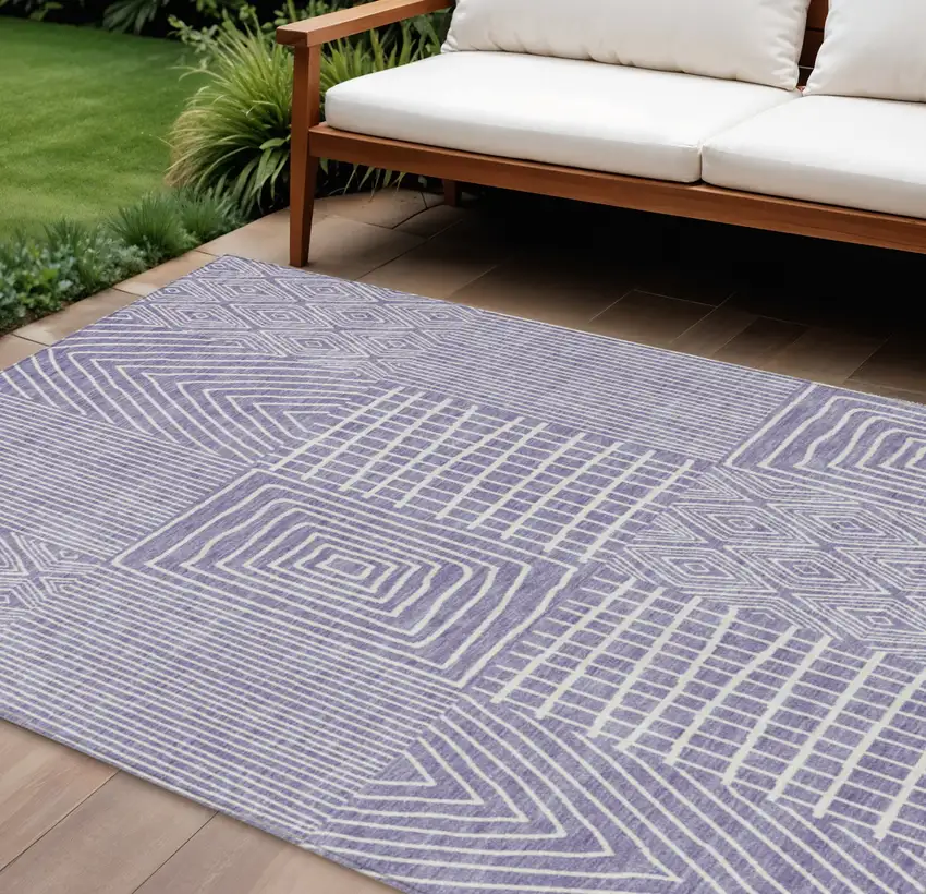 Lavender And Ivory Geometric Washable Indoor Outdoor Area Rug Photo 1