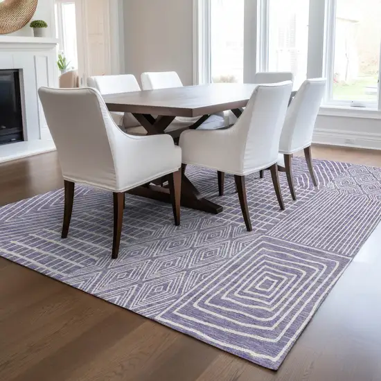 Lavender And Ivory Geometric Washable Indoor Outdoor Area Rug Photo 9