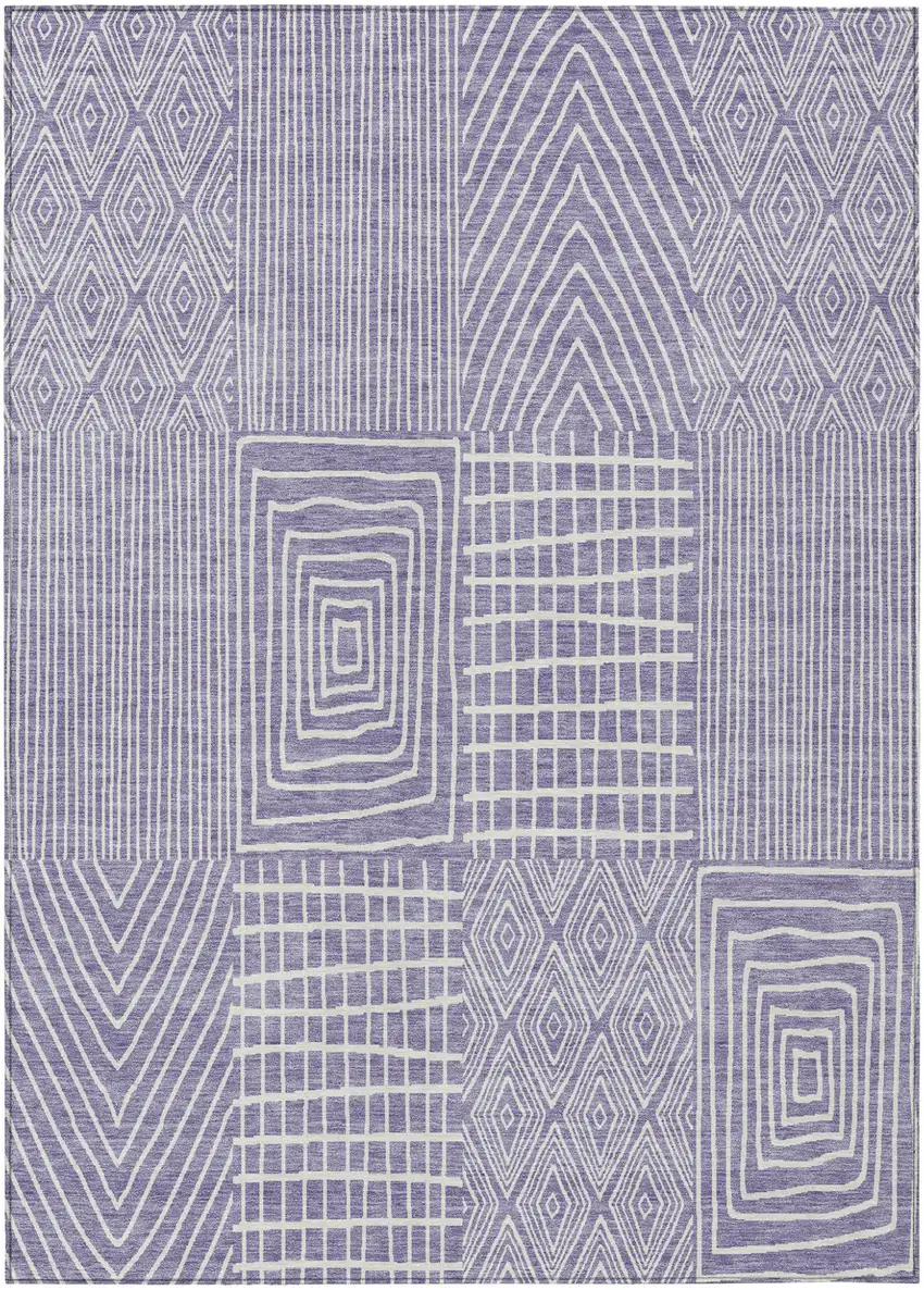 Lavender And Ivory Geometric Washable Indoor Outdoor Area Rug Photo 2
