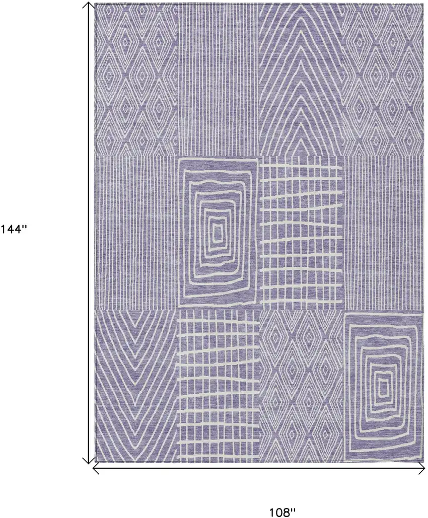 Lavender And Ivory Geometric Washable Indoor Outdoor Area Rug Photo 3