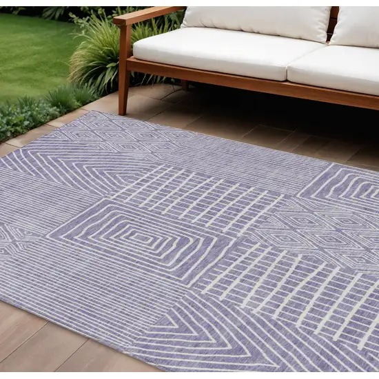 Lavender And Ivory Geometric Washable Indoor Outdoor Area Rug Photo 1