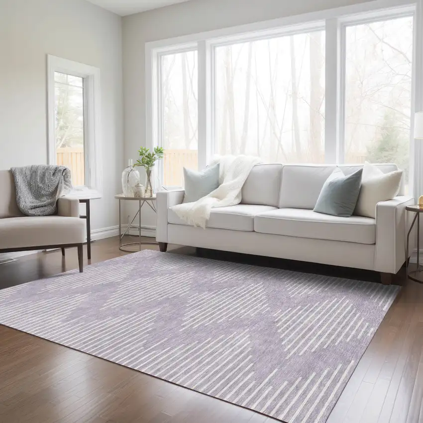 Lavender And Ivory Geometric Washable Indoor Outdoor Area Rug Photo 9
