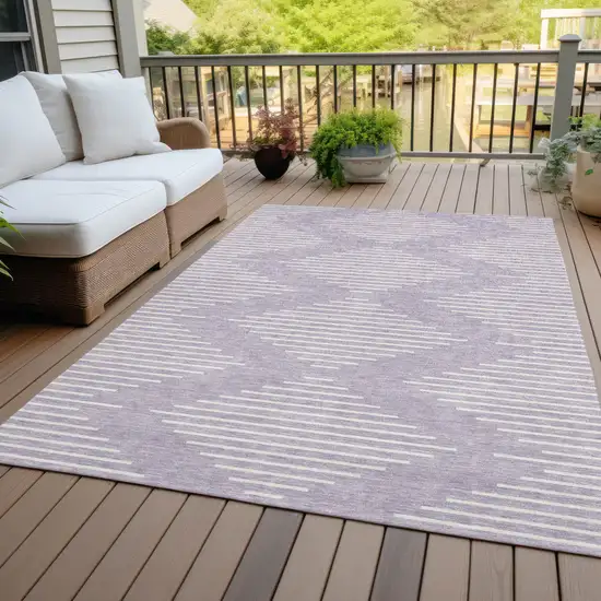Lavender And Ivory Geometric Washable Indoor Outdoor Area Rug Photo 7
